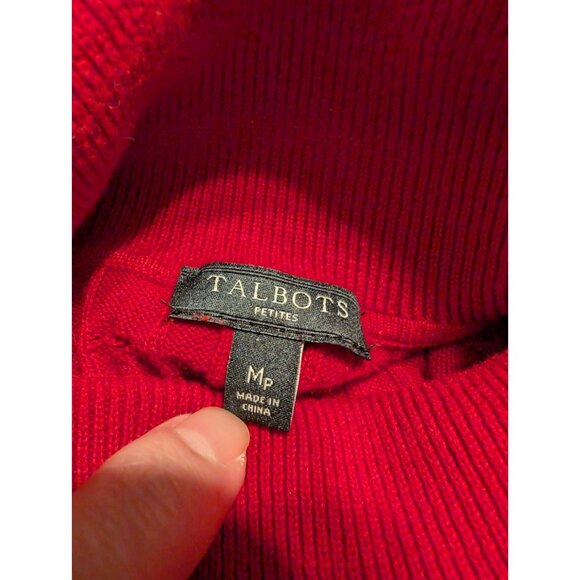 Talbots Petites MP Red Cable Knit Turtleneck Sweater 100% Cotton Classic Fit - Picture 4 of 5